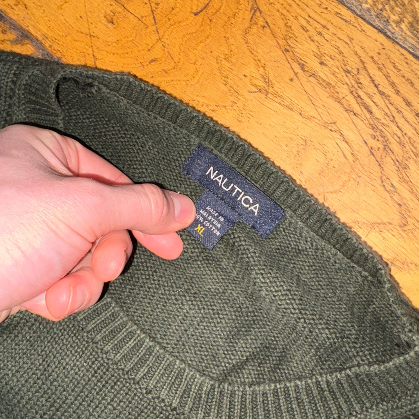 Vintage Nautica Green Embroidered Knit Jumper - XL