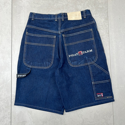 Vintage Phat Farm Embroidered Hip Hop Baggy Blue Shorts Jorts - 30