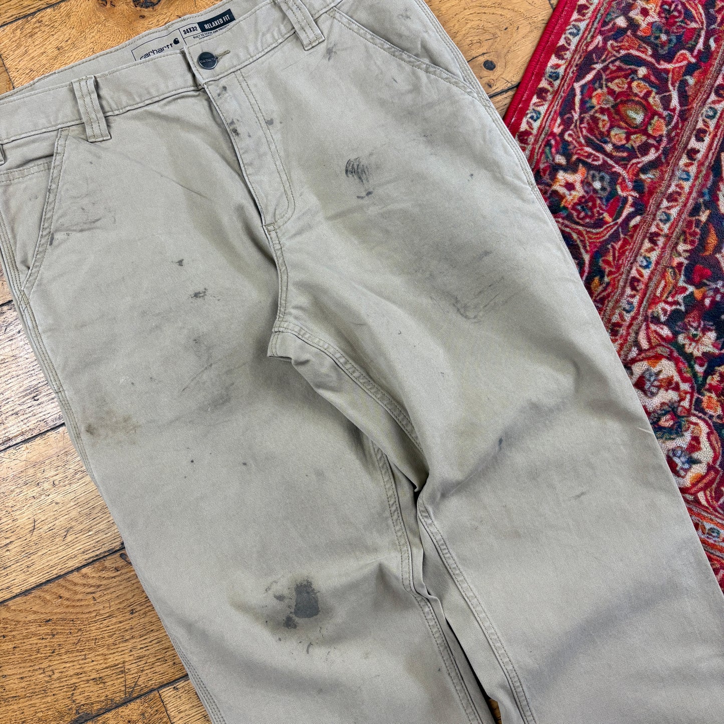 Vintage Carhartt Cream Workwear Carpenter Trousers - 34