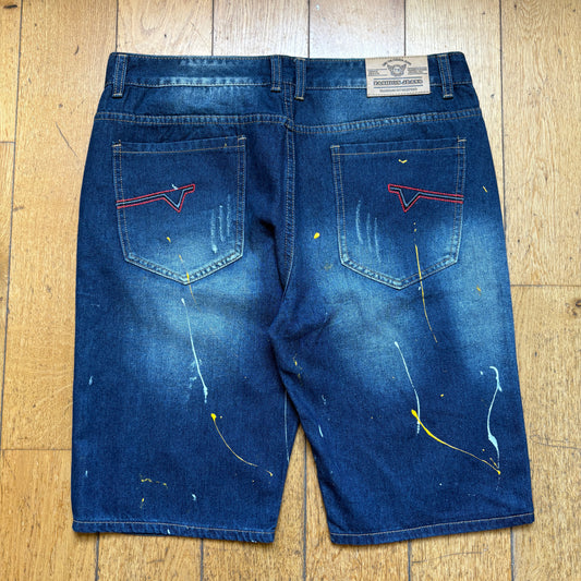 Vintage Embroidered Hip Hop Blue Paint Splatter Shorts Jorts - 36