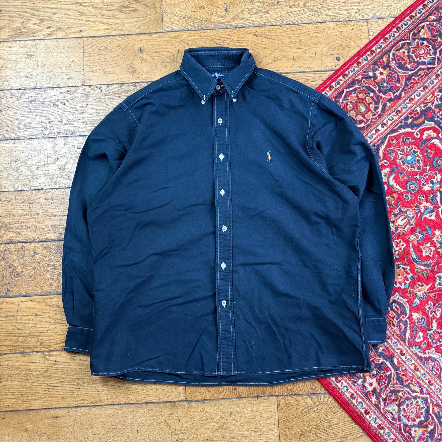 Vintage Ralph Lauren Black Contrast Stitch Embroidered Shirt - XL