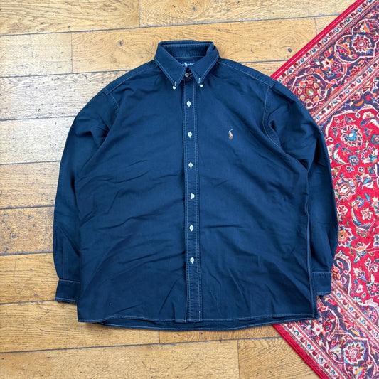 Vintage Ralph Lauren Black Contrast Stitch Embroidered Shirt - XL