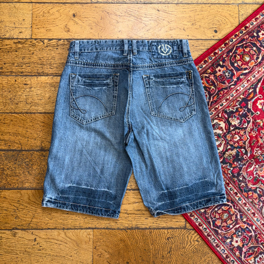 Vintage Embroidered Blue Hip Hop Baggy Shorts Jorts - 32