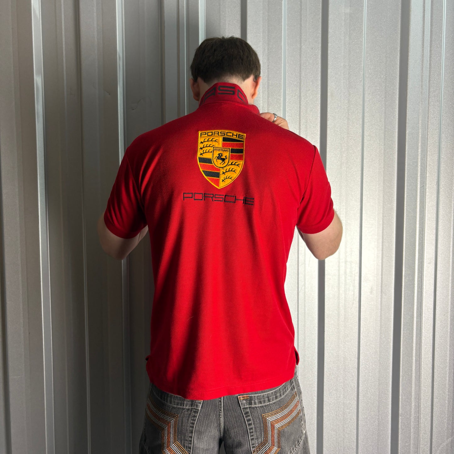 Vintage Porsche Red Embroidered Polo Shirt - M