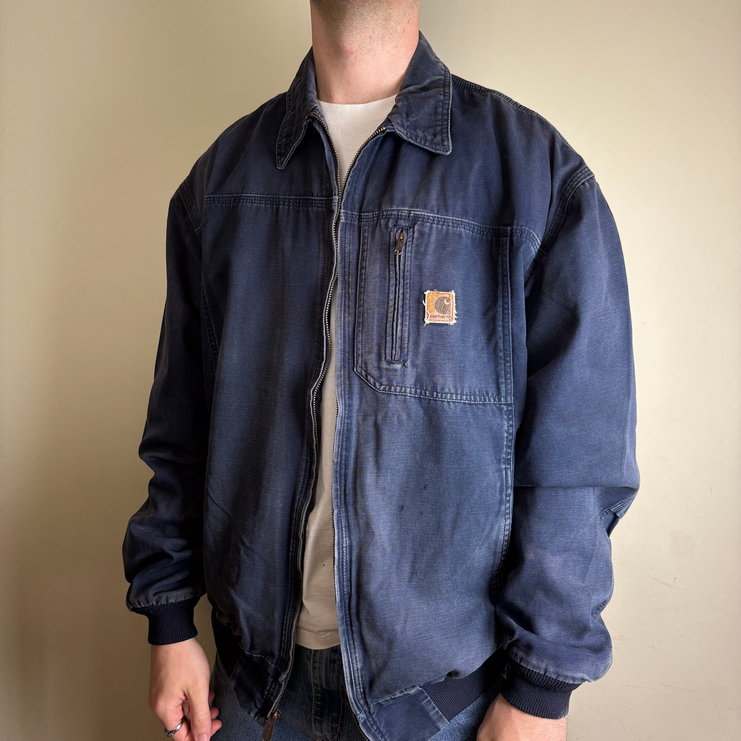 Vintage Carhartt Wylie Navy Blue Workwear Bomber Jacket - XL