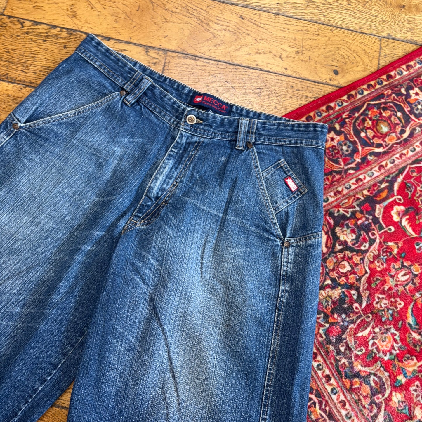 Vintage Mecca Embroidered Blue Hip Hop Baggy Shorts Jorts - 38
