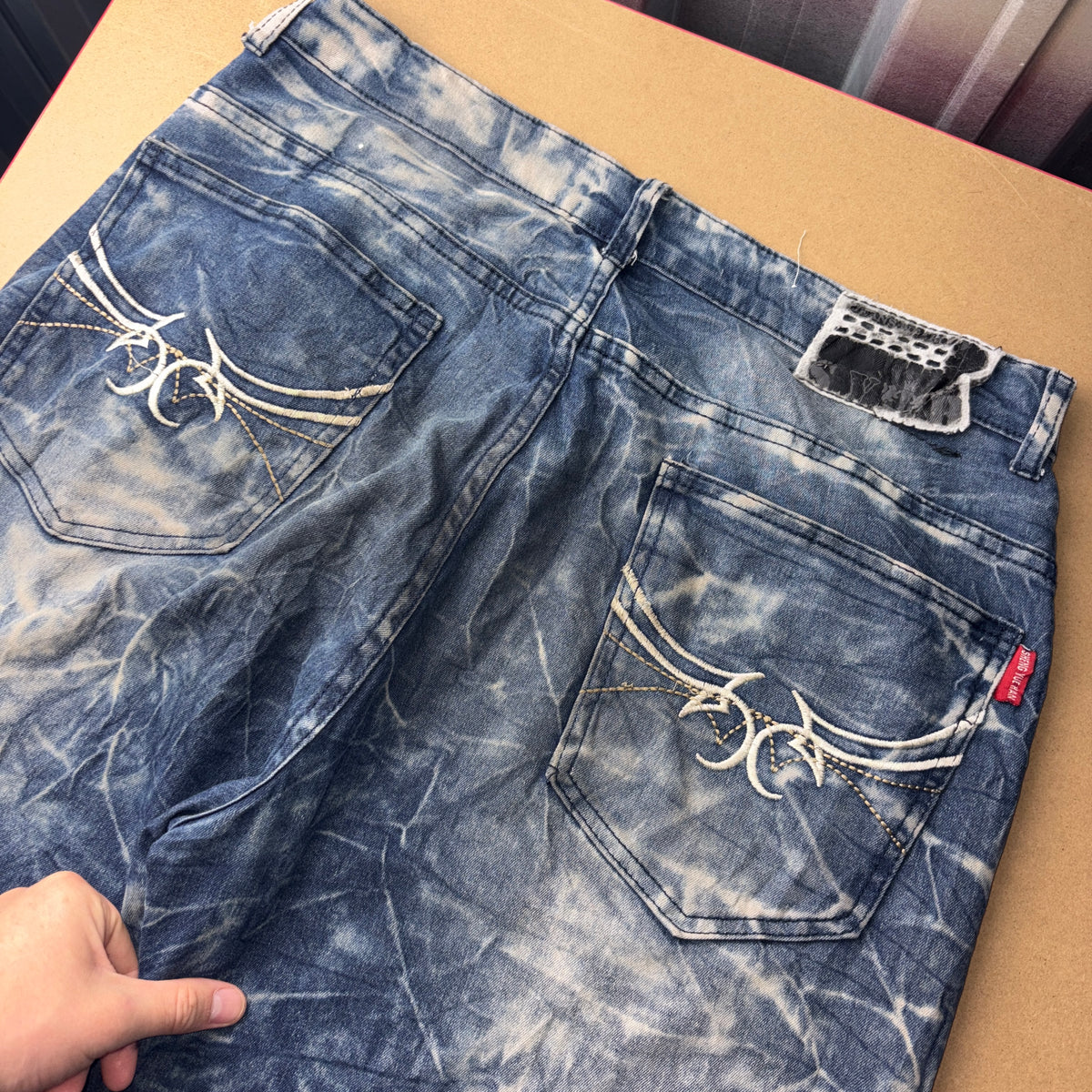 Embroidered Blue Japanese Denim Hip Hop Y2K Baggy Jeans - 36S