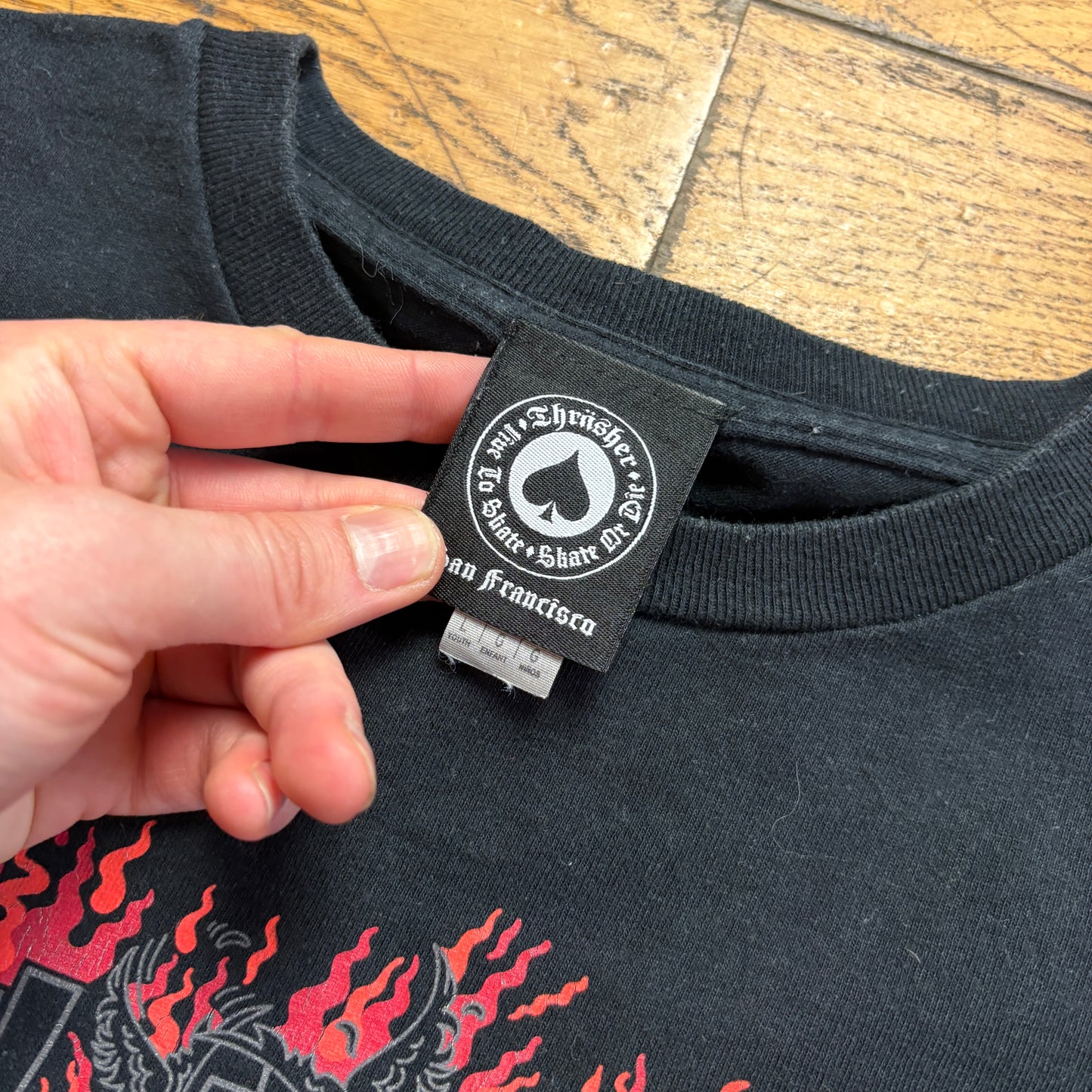 Vintage Thrasher Flames Black Skate Graphic T-Shirt - S