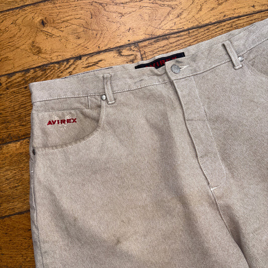 Vintage Avirex Cream Embroidered Hip Hop Baggy Shorts Jorts - 38