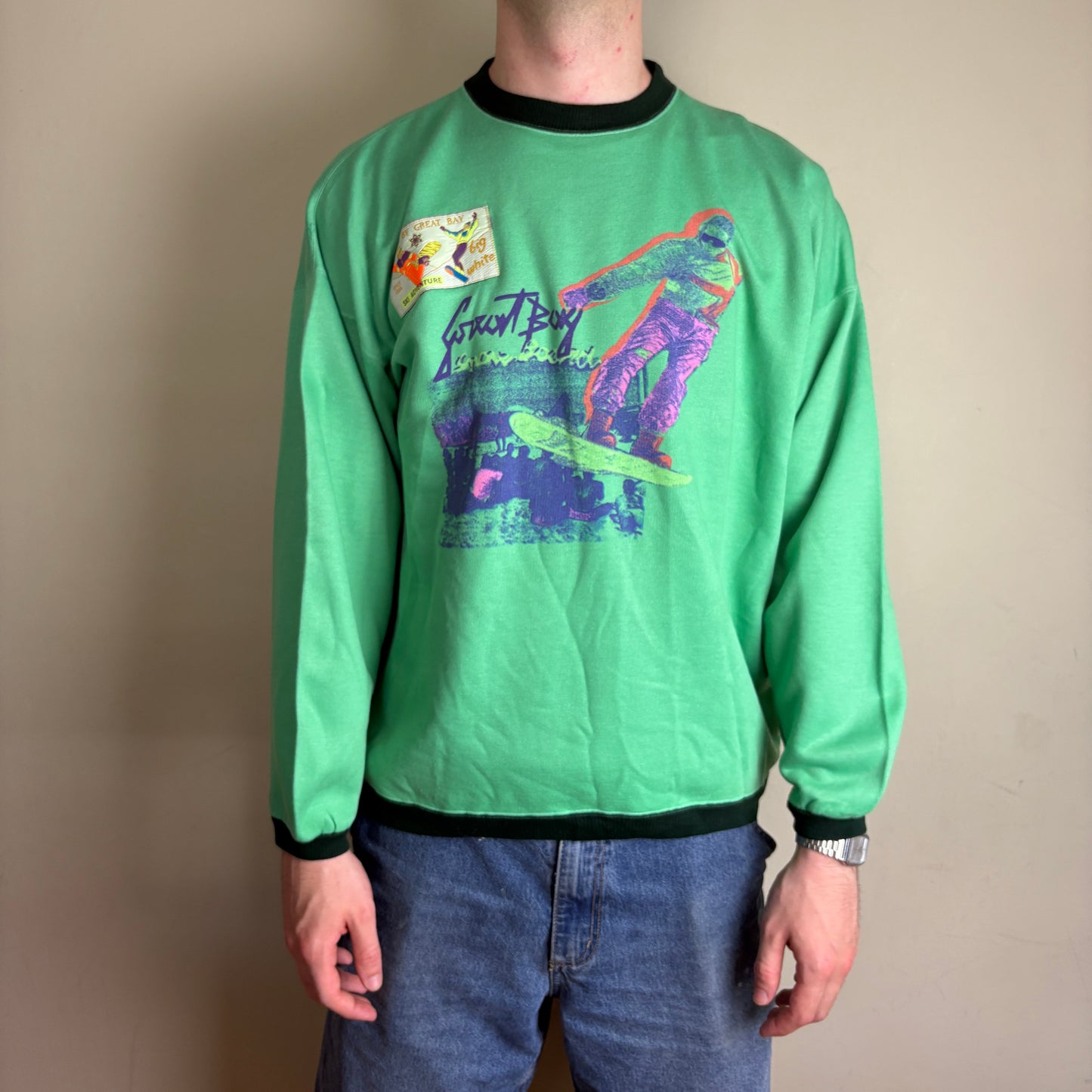 Vintage 90s Green Snowboard Ski Graphic Sweatshirt - XL