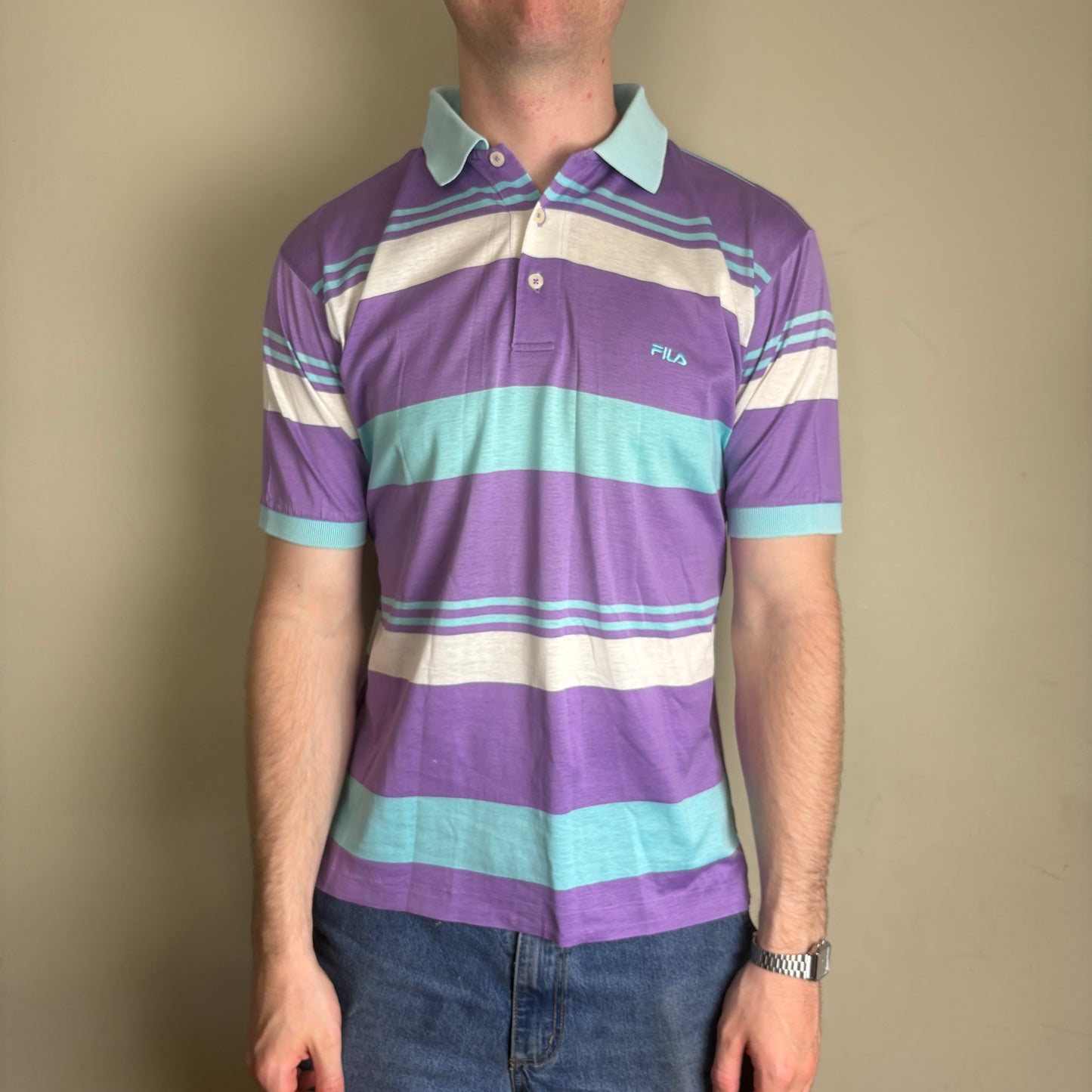 Vintage Fila Purple White Stripe Polo Shirt - S