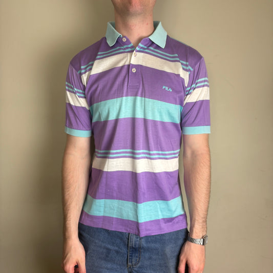 Vintage Fila Purple White Stripe Polo Shirt - S