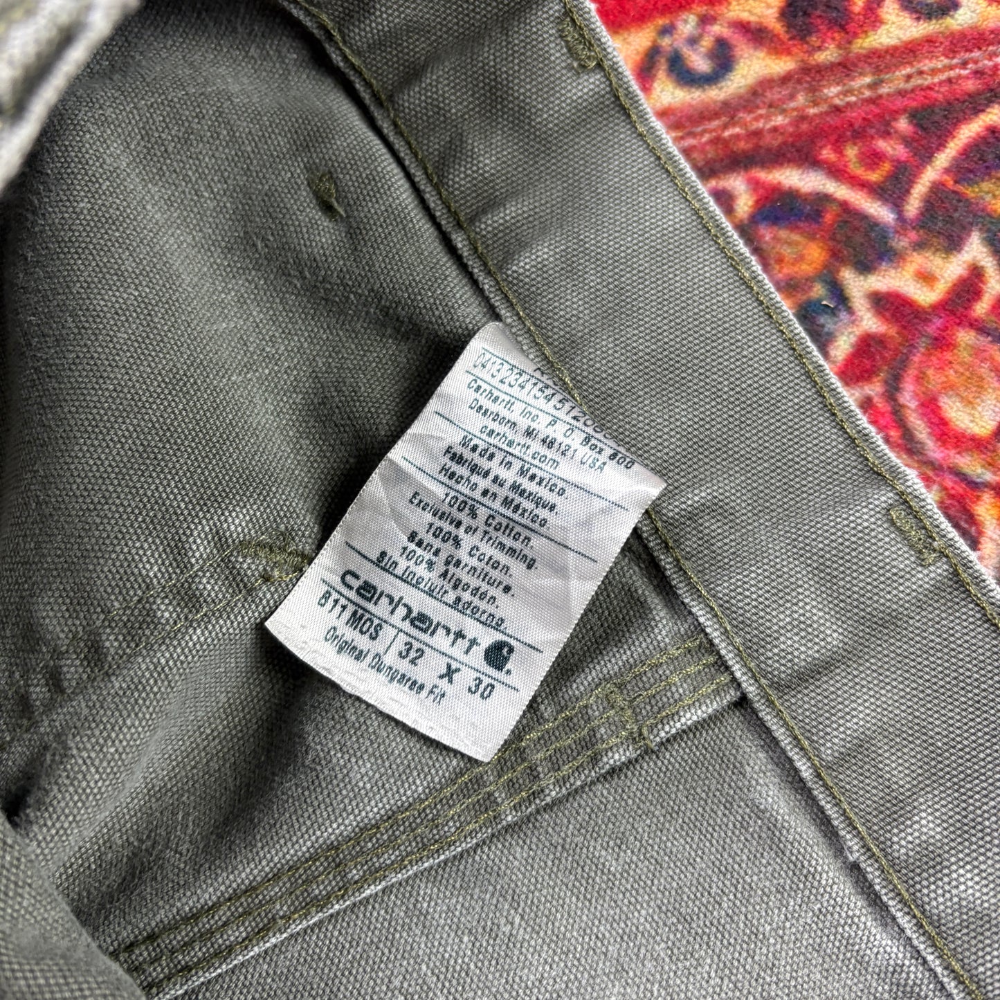 Vintage Carhartt Green Khaki Workwear Carpenter Baggy Trousers - 34