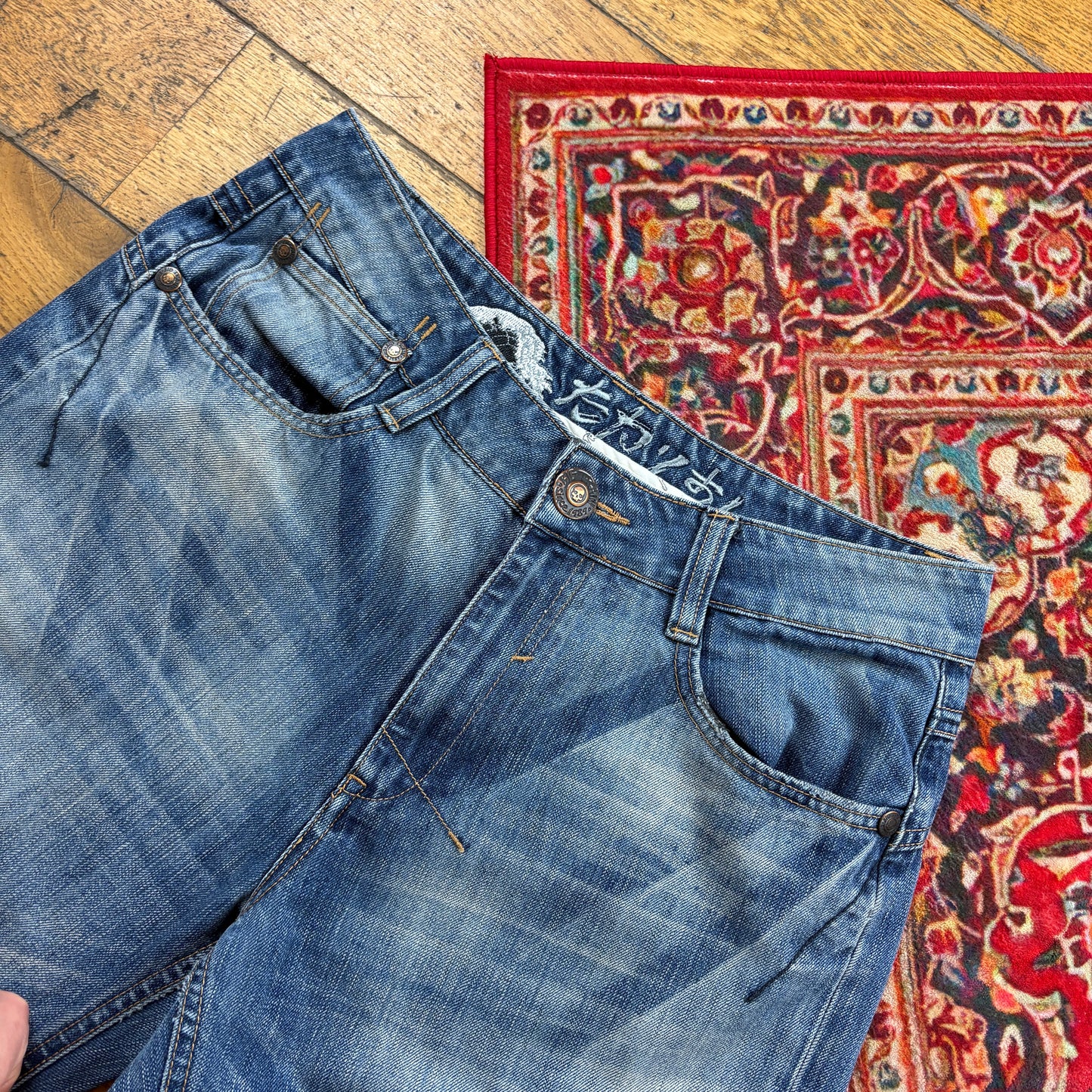 Vintage Big Train Japanese Embroidered Hip Hop Straight Jeans - 32