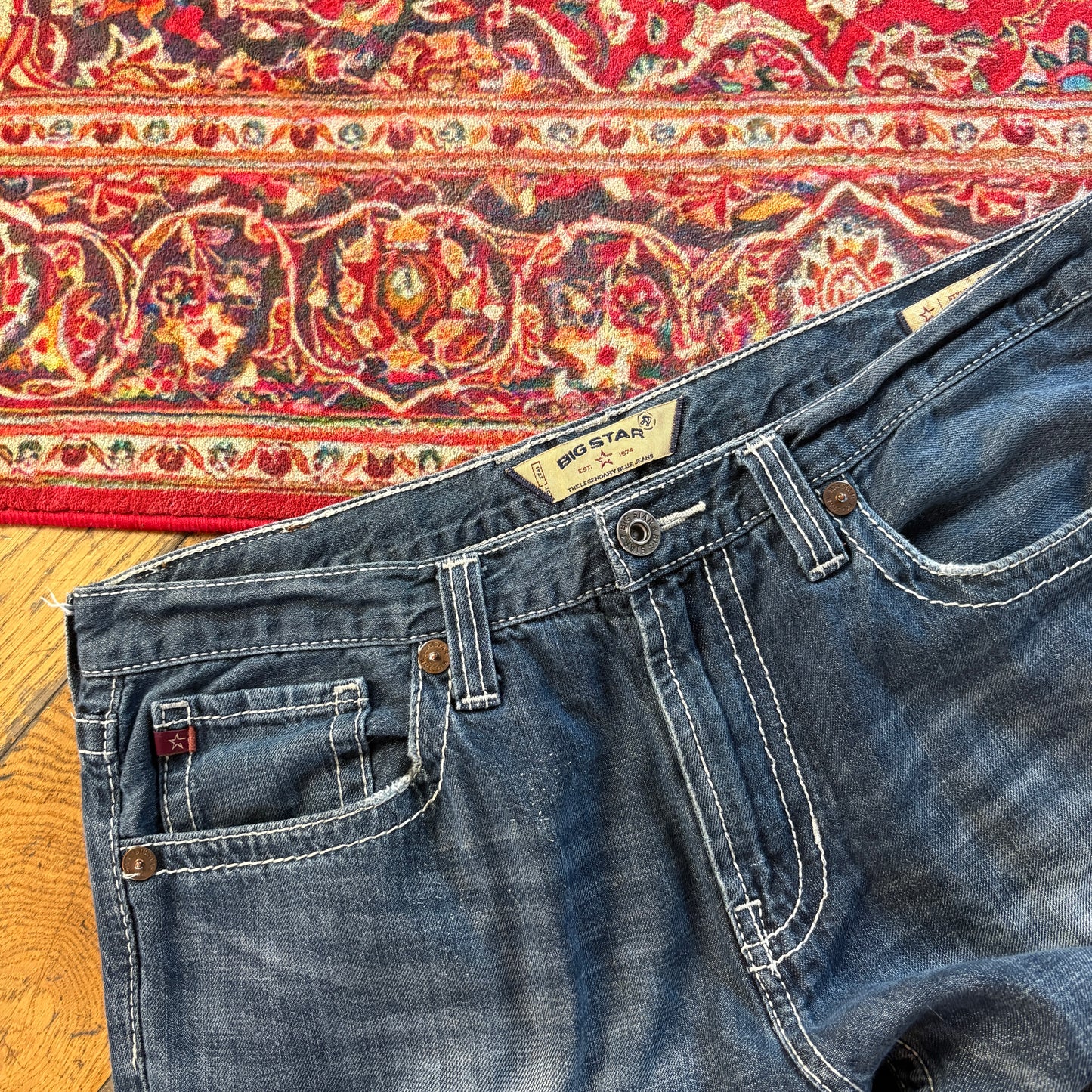 Vintage Big Star Blue Bootcut Embroidered Y2K Hip Hop Baggy Jeans - 36L