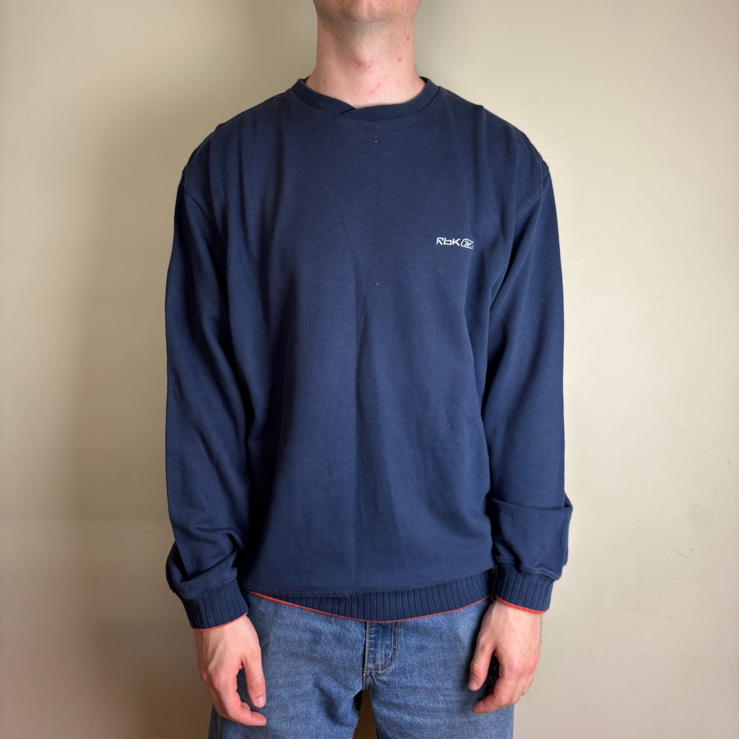 Vintage Reebok Navy Blue Embroidered Sweatshirt - XL