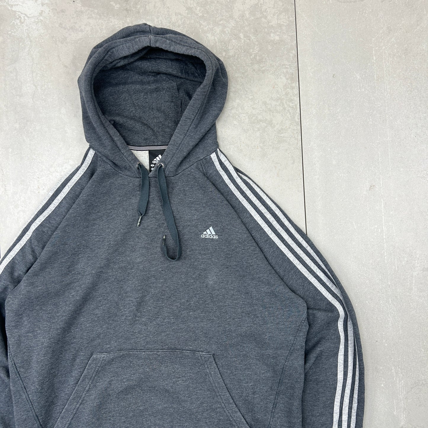 Vintage 00s Adidas Embroidered Grey Hoodie Sweatshirt - L