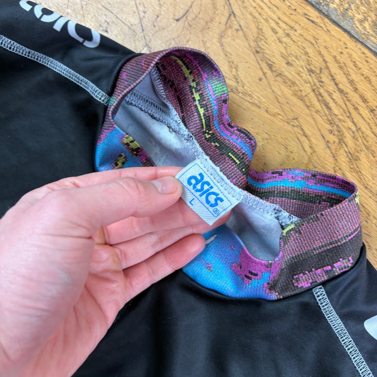 Vintage ASICs Black Sports Cycling Graphic T-Shirt - M