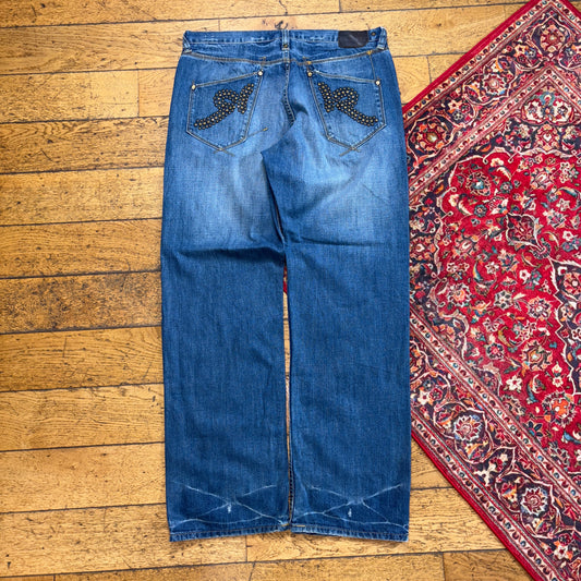 Vintage Rocawear Blue Embroidered Y2K Hip Hop Baggy Jeans - 38L