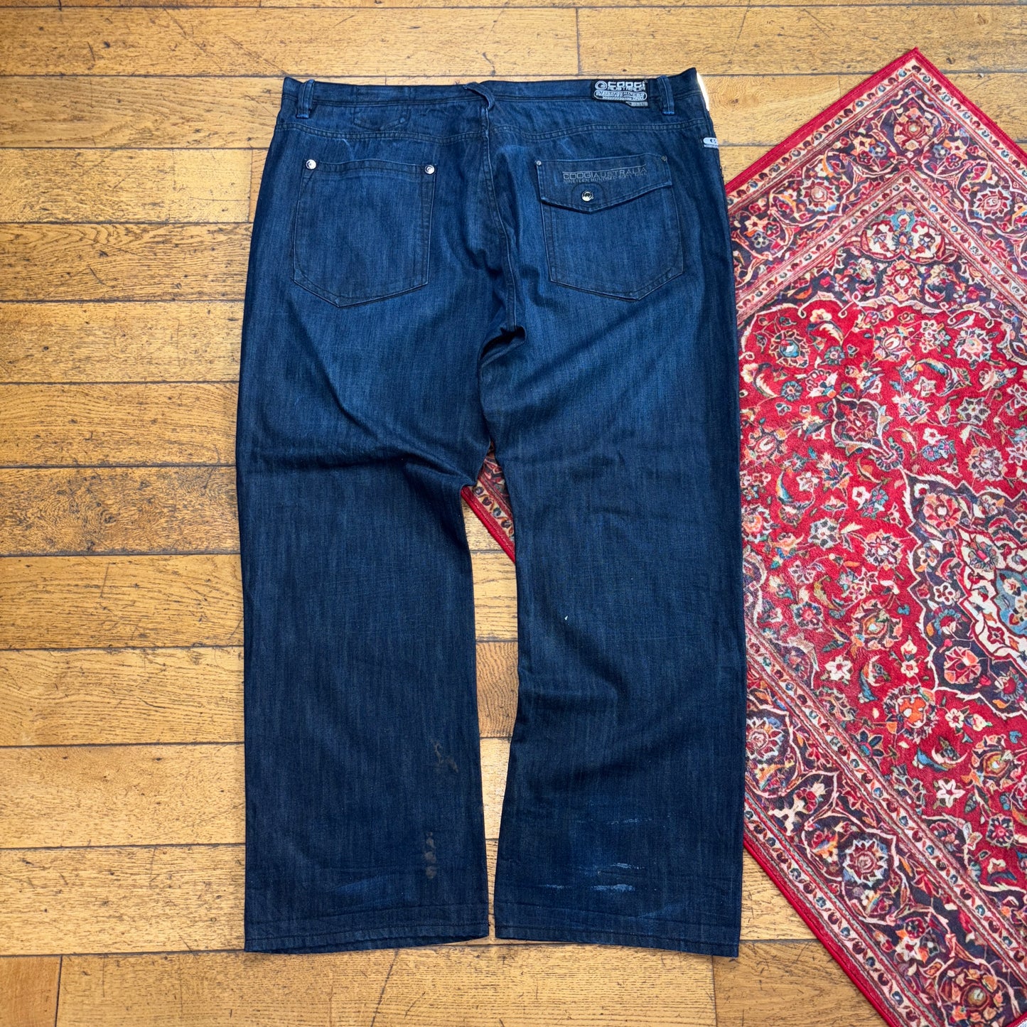 Vintage Coogi Navy Blue Embroidered Y2K Hip Hop Baggy Jeans - 48L