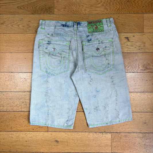 Vintage True Religion Blue Baggy Embroidered Y2K Shorts Jorts - 38