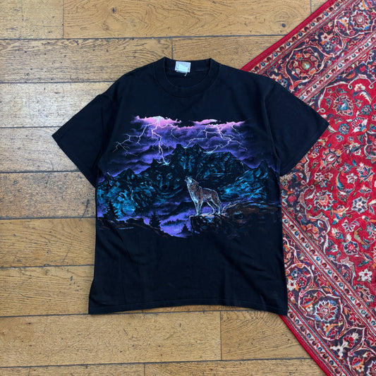 Vintage 90s Habitat Wolf Black Single Stitch Graphic T-Shirt - S