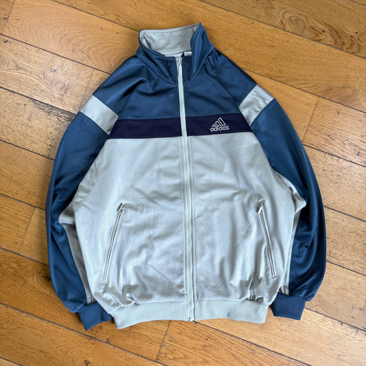 Vintage Adidas Cream Blue Tracksuit Track Shell Windbreaker Jacket - M