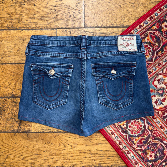 Vintage True Religion Blue Mini Embroidered Y2K Shorts Jorts - Size 10/12