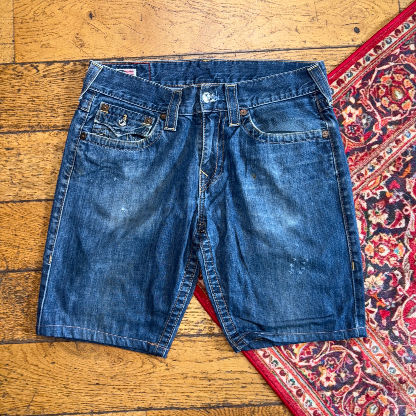 Vintage True Religion Blue Embroidered Y2K Shorts Jorts - 34