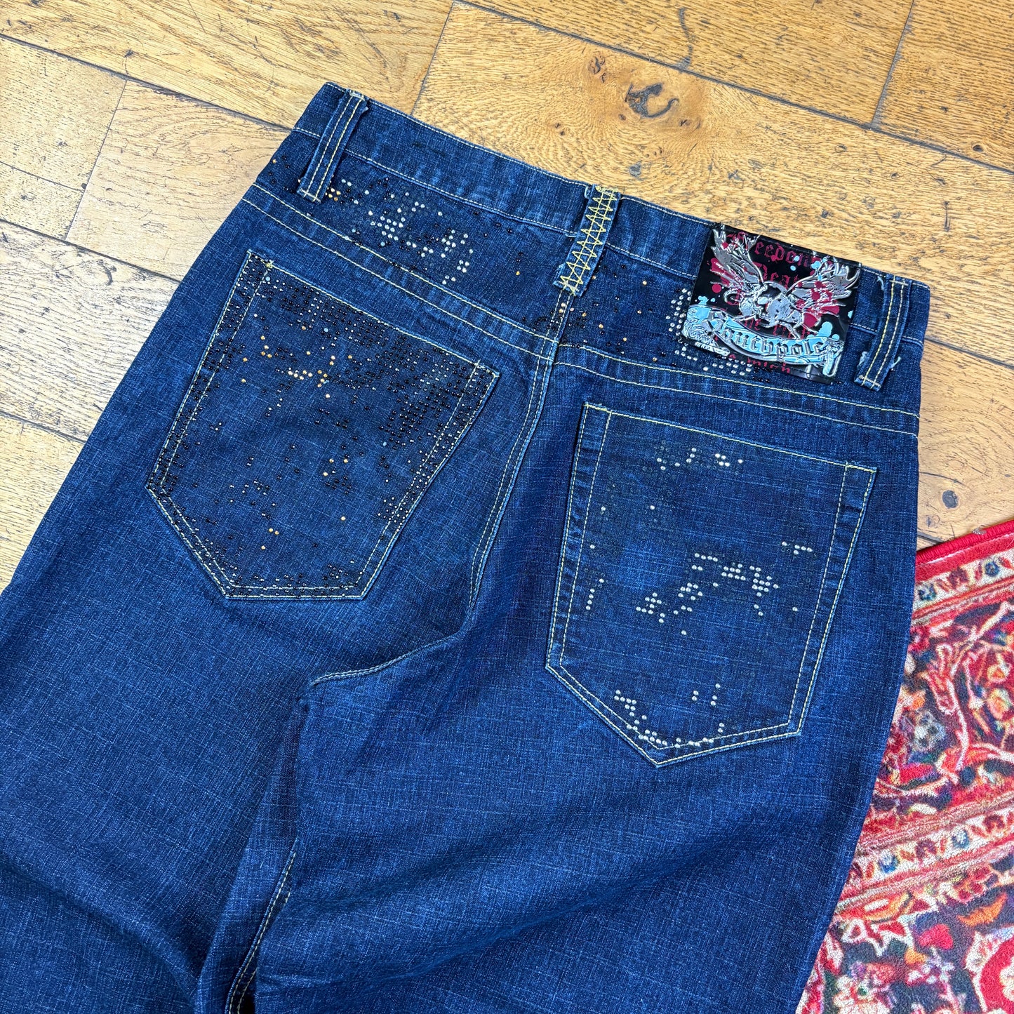 Vintage Southpole Blue Embroidered Y2K Hip Hop Baggy Jeans - 34
