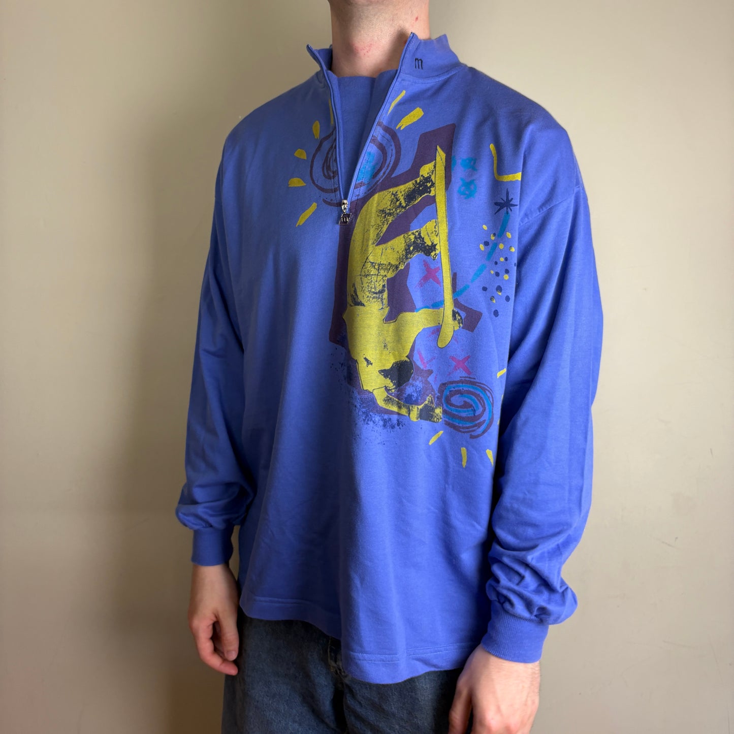 Vintage 90s Purple Blue Snowboard Ski Quarter Zip Graphic Sweatshirt - XL