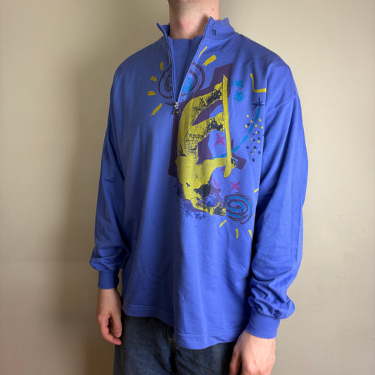 Vintage 90s Purple Blue Snowboard Ski Quarter Zip Graphic Sweatshirt - XL