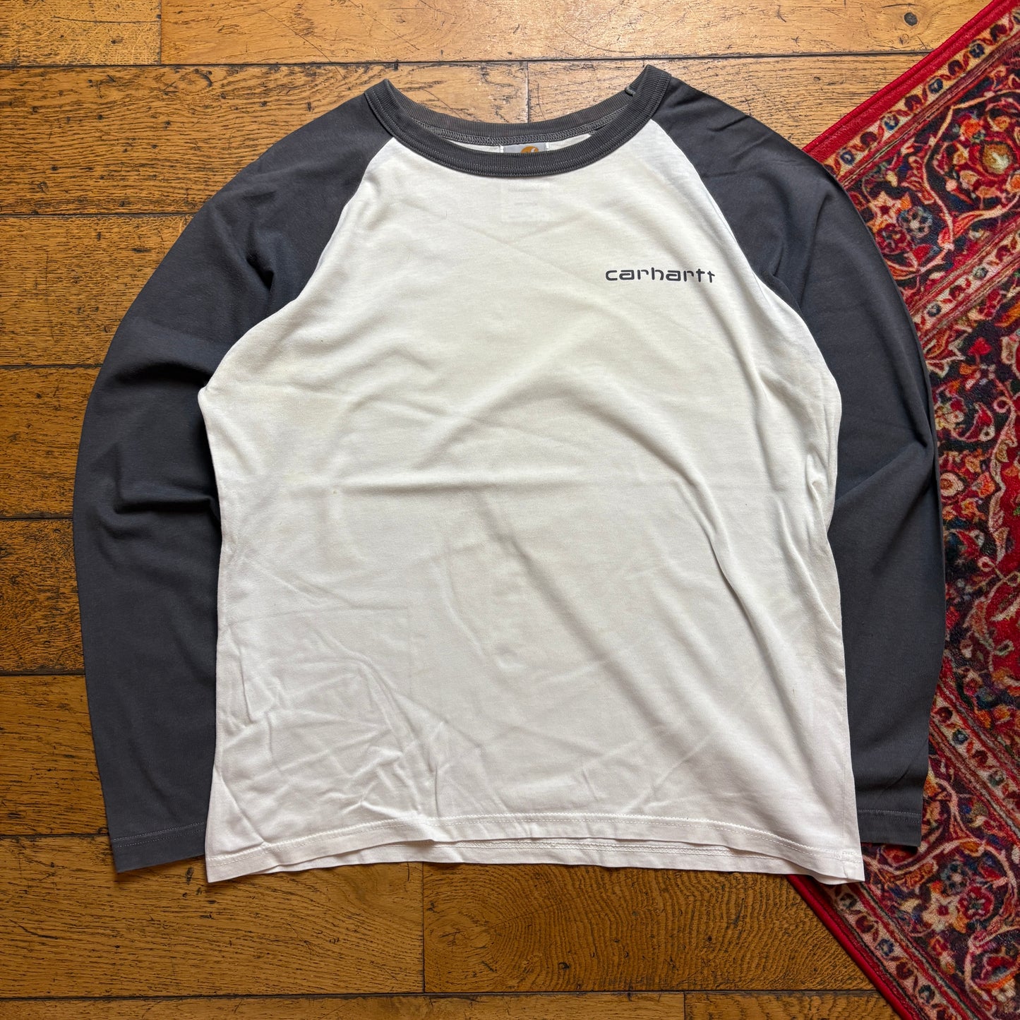Vintage Carhartt Cream Brown Raglan Long Sleeve Graphic T-Shirt - S