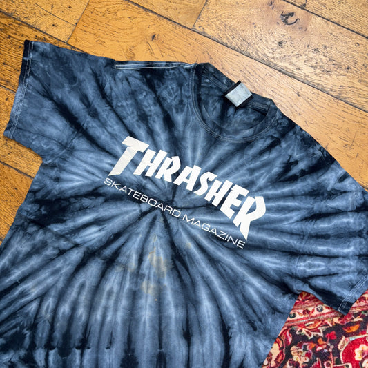Vintage Thrasher Grey Black Tie Dye Graphic T-Shirt - S