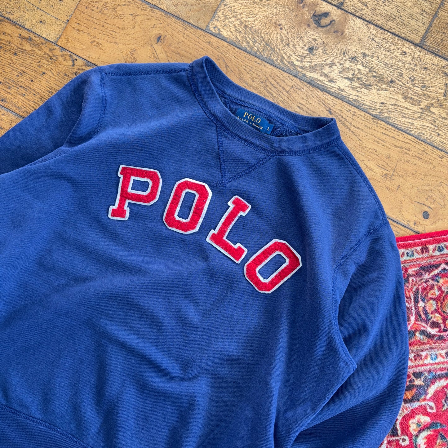 Vintage Ralph Lauren Polo Navy Spellout Embroidered Sweatshirt - L