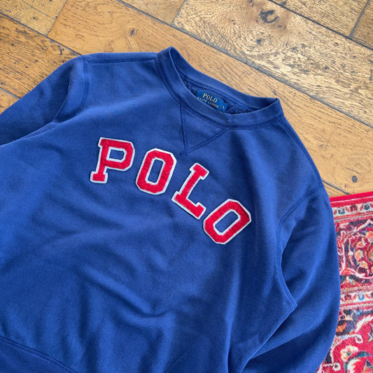 Vintage Ralph Lauren Polo Navy Spellout Embroidered Sweatshirt - L