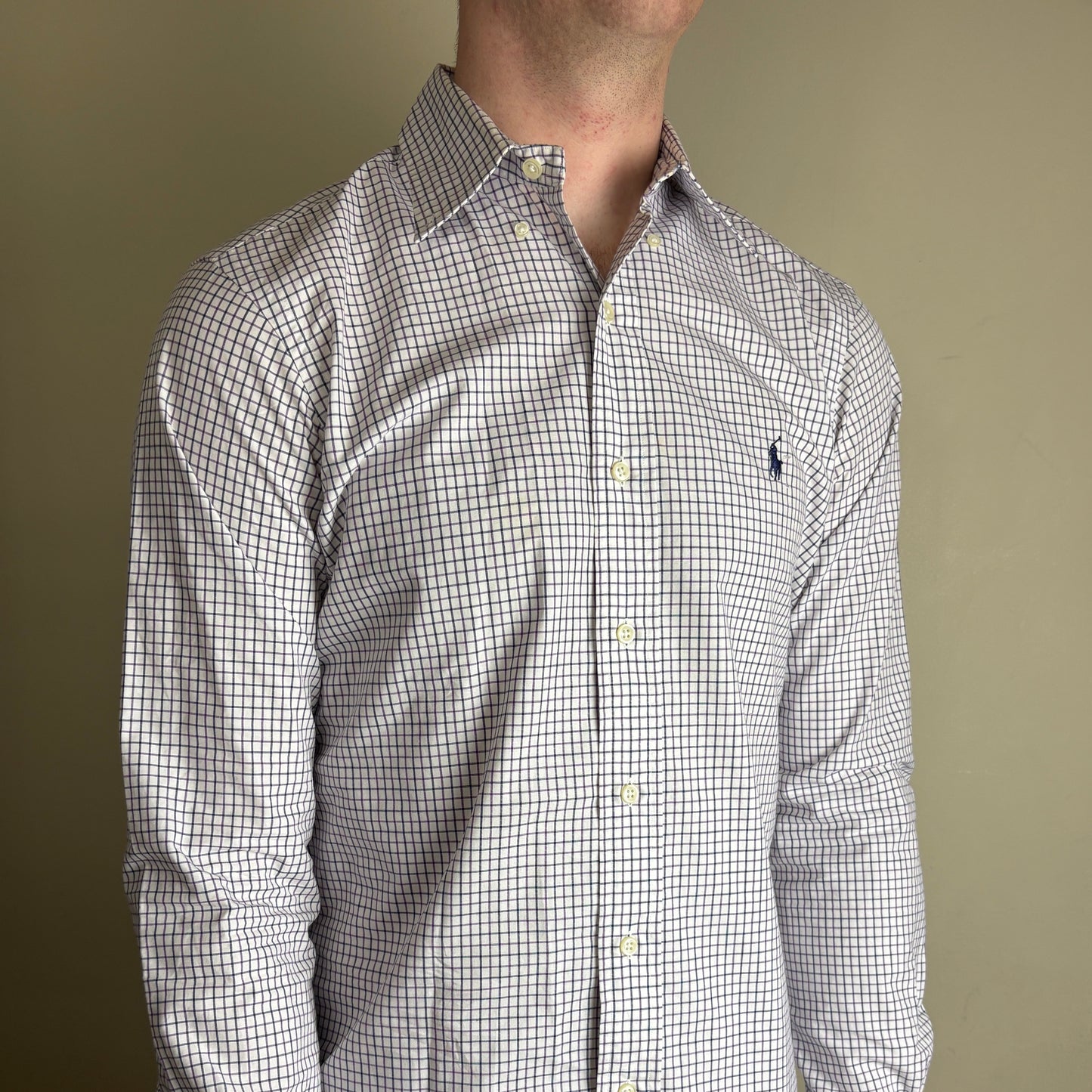 Vintage Ralph Lauren Purple White Check Plaid Embroidered Shirt - S