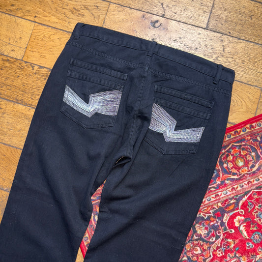 Vintage Black Embroidered Y2K Hip Hop Baggy Jeans - 38R