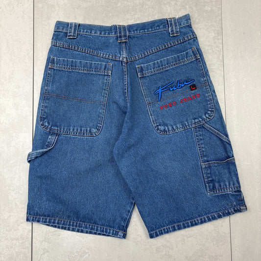 Vintage Fubu Embroidered Blue Hip Hop Baggy Shorts Jorts - 34