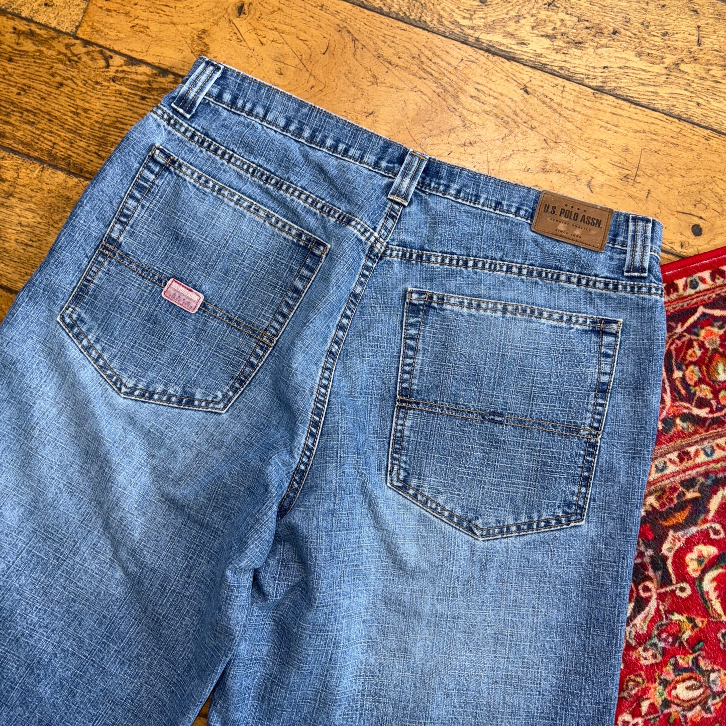 Vintage Us Polo ASSN Blue Embroidered Y2K Hip Hop Baggy Shorts Jorts - 38
