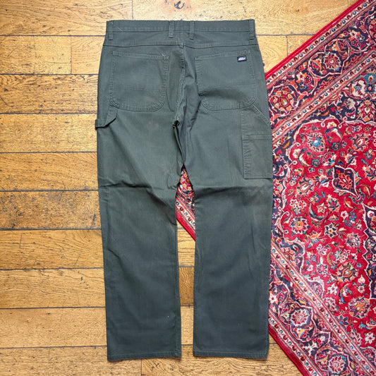 Vintage Dickies Workwear Carpenter Green Khaki Baggy Trousers - 40R