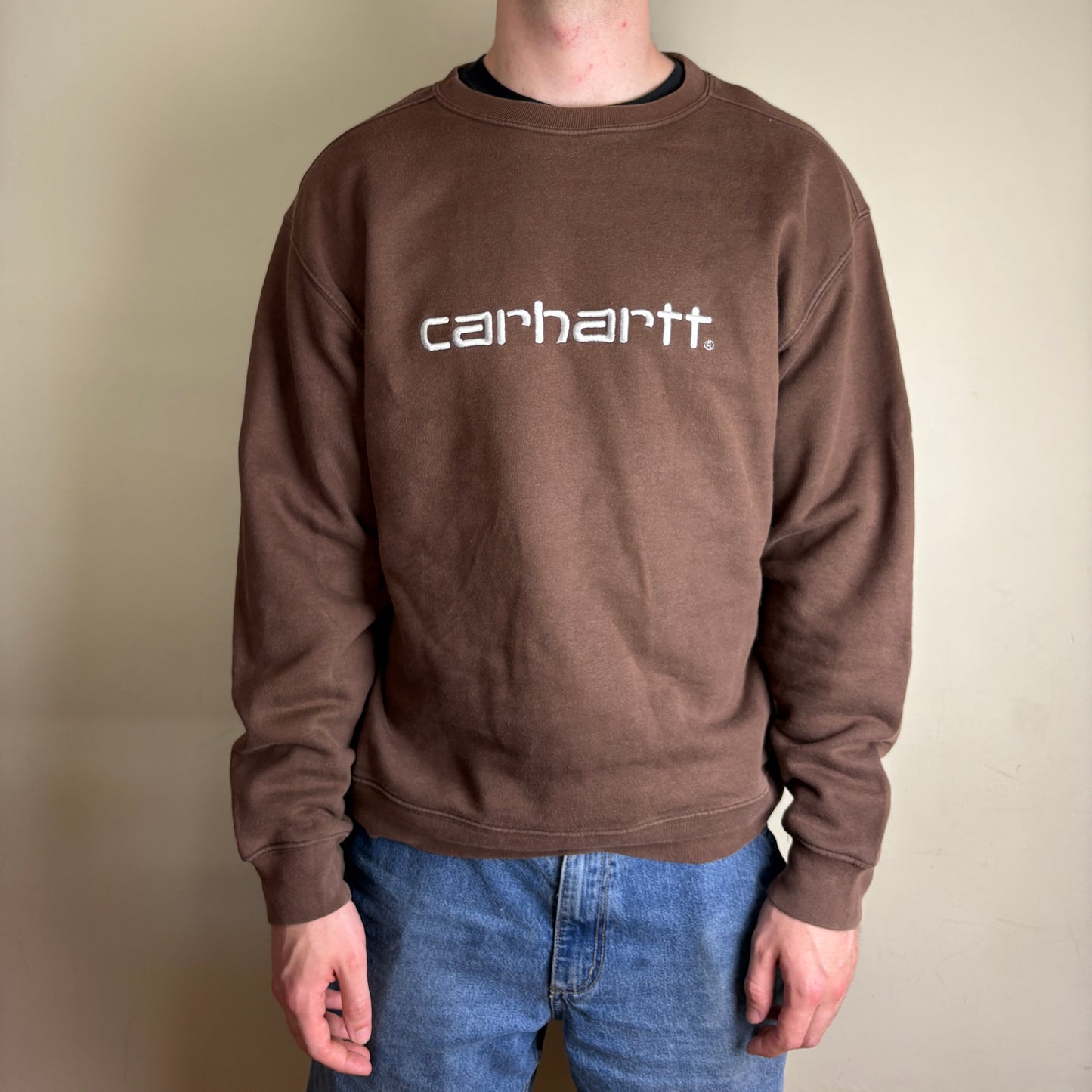 Vintage Carhartt Brown Spellout Embroidered Sweatshirt - L