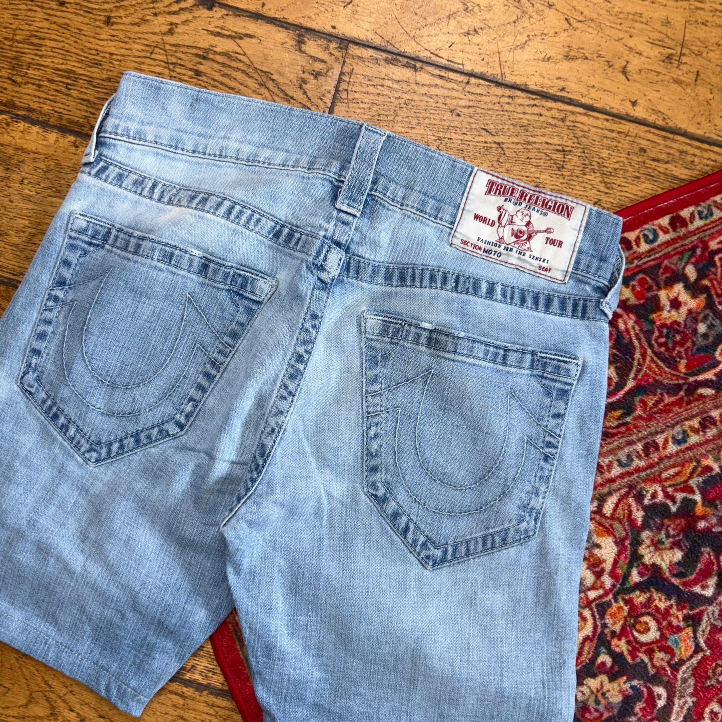 Vintage True Religion Moto Blue Embroidered Y2K Shorts Jorts - 30