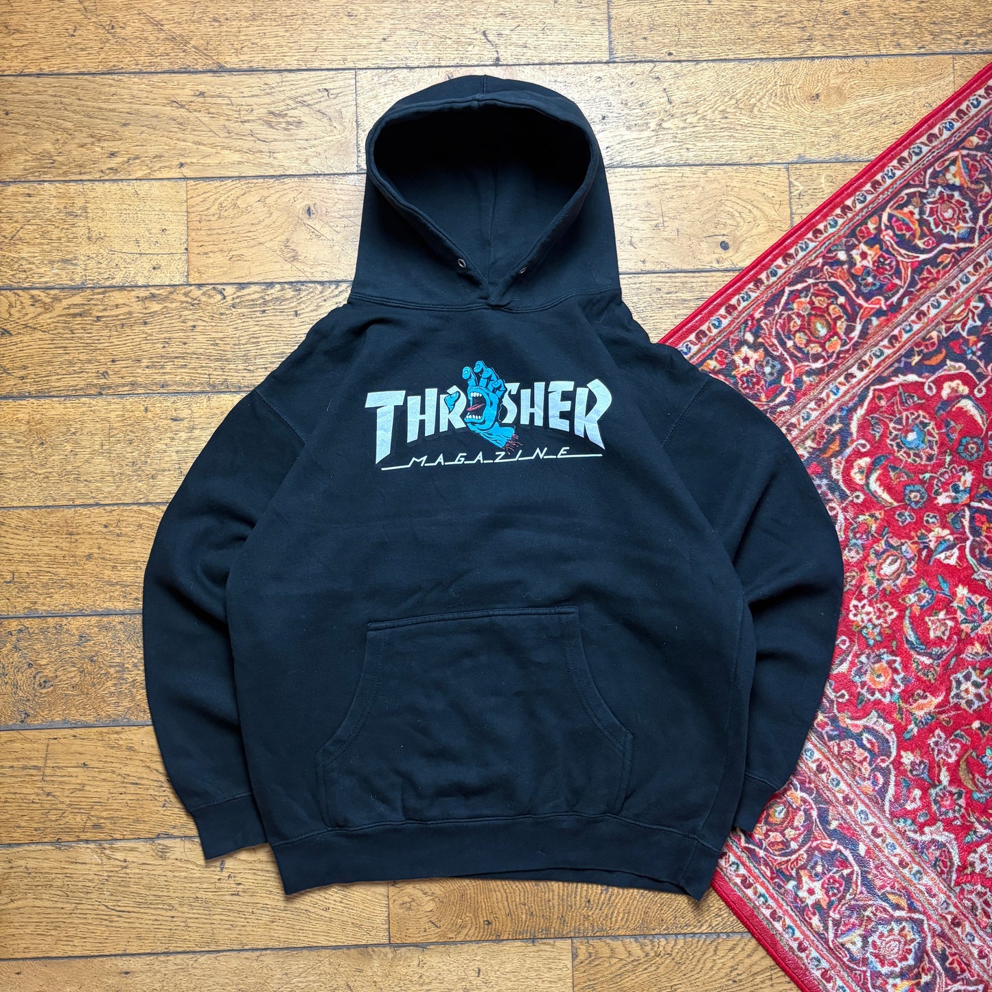 Vintage Thrasher X Santa Cruz Black Skate Hoodie Sweatshirt - XL
