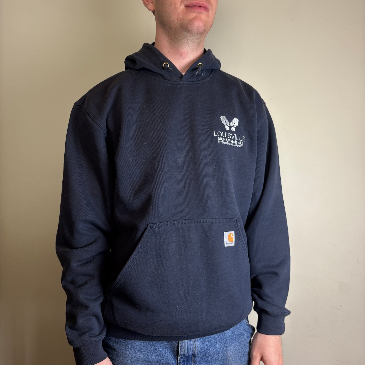 Vintage Carhartt Navy Embroidered Hoodie Sweatshirt -
