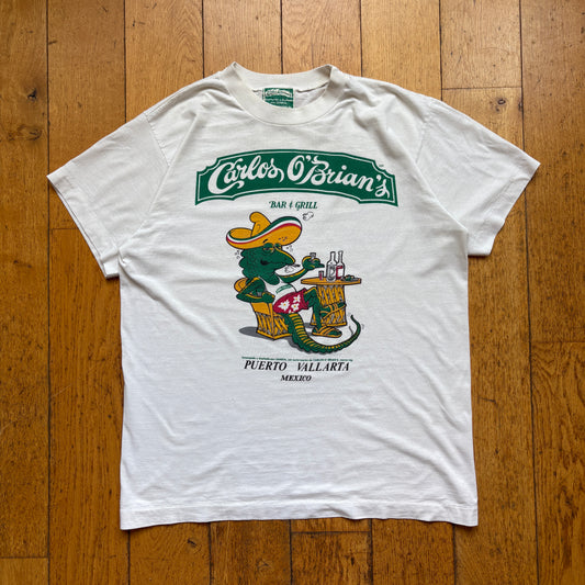 Vintage 90s Mexico Lizard Bar Single Stitch White Graphic T-Shirt - S