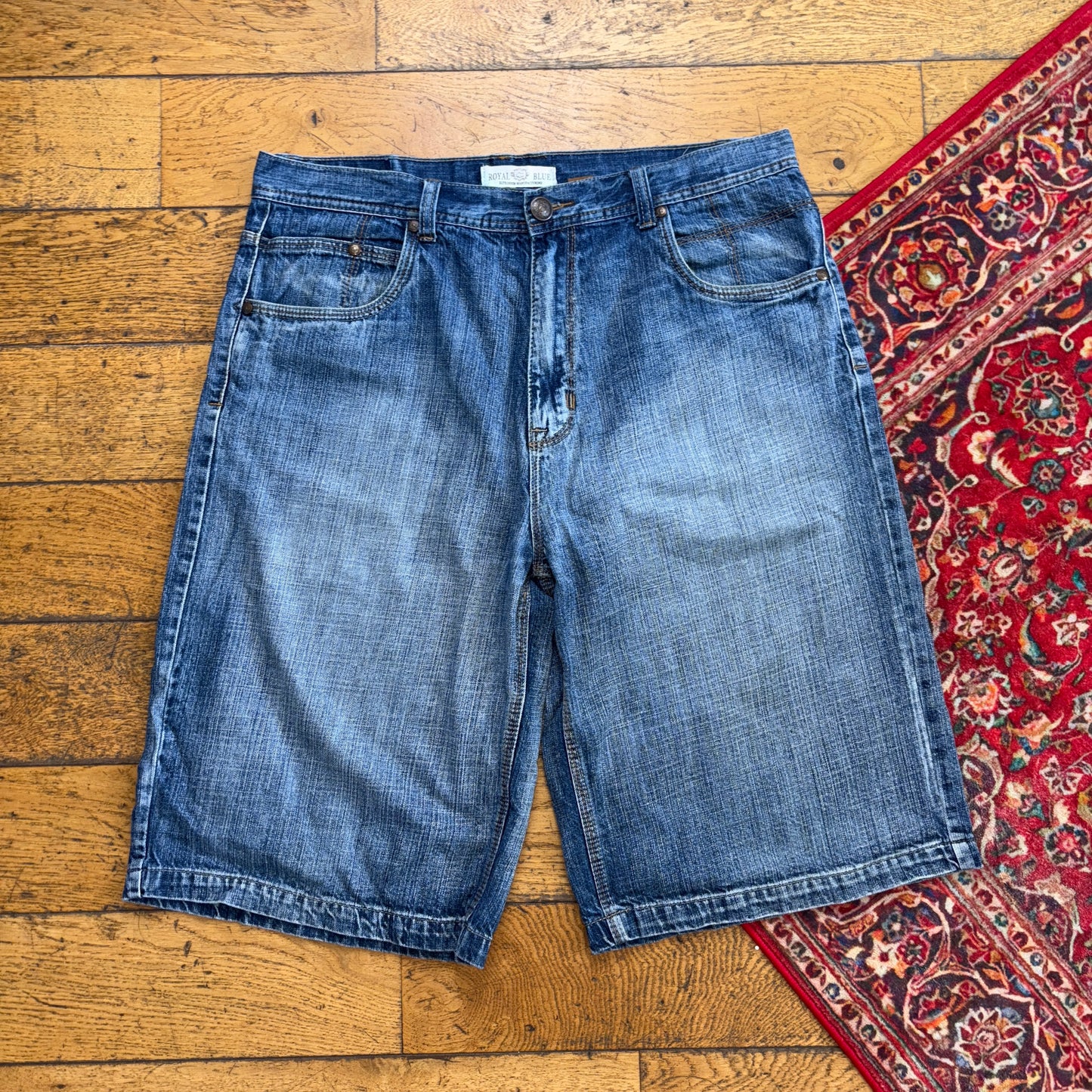 Vintage Embroidered Hip Hop Baggy Blue Shorts Jorts - 38