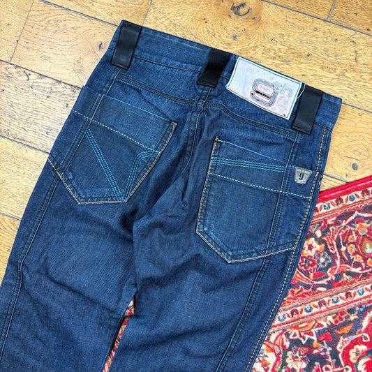 Vintage Blue Embroidered Hip Hop Straight Jeans - 32