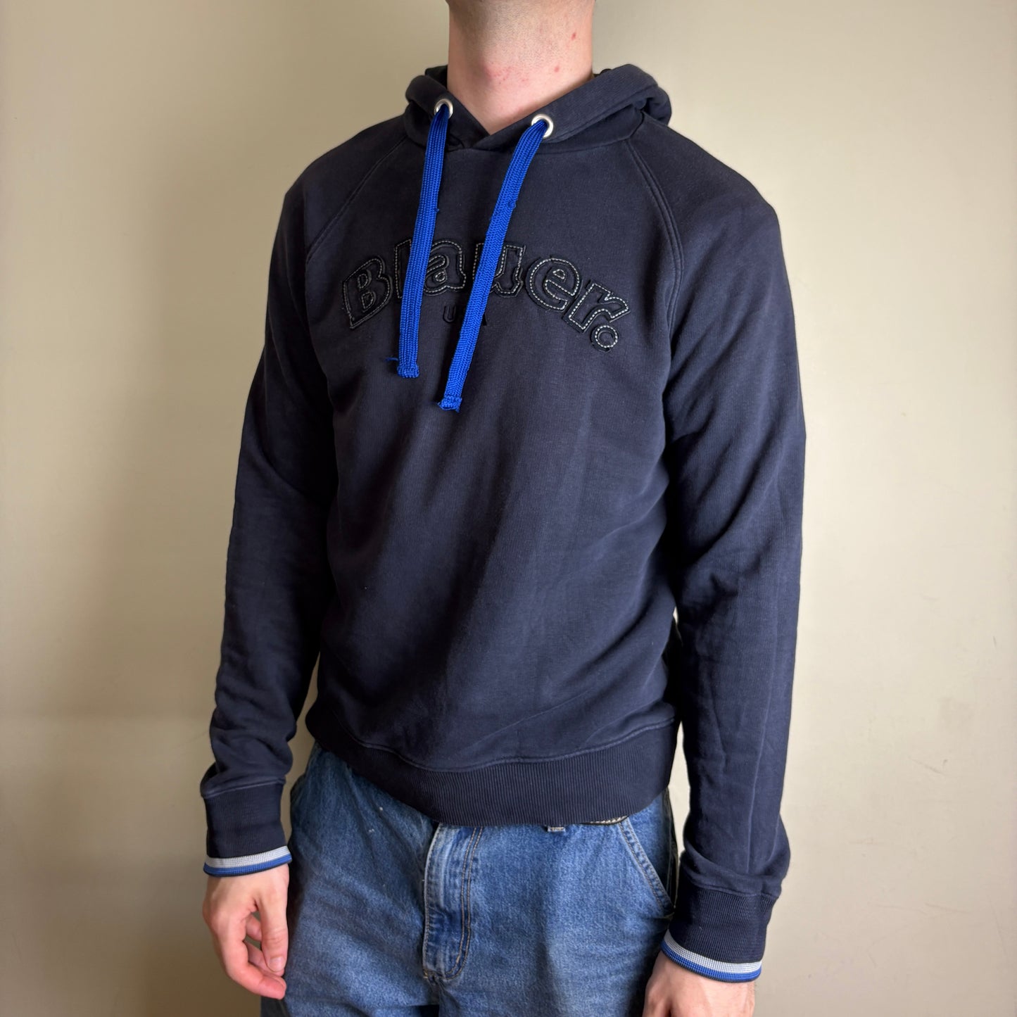 Vintage Blauer Navy Embroidered Hoodie Sweatshirt - M