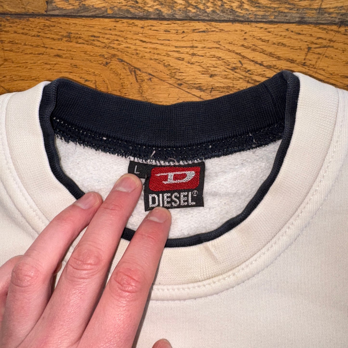 Vintage Diesel White Embroidered Sweatshirt - XL